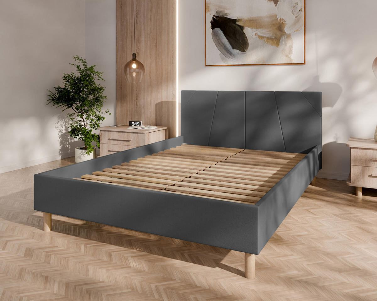 POLSTERBETT ALMORE 140x200cm Federkernmatratze ELDAR (18cm), dunkelgrau - Graphitfarben, Holz (140/200cm) - Homesy
