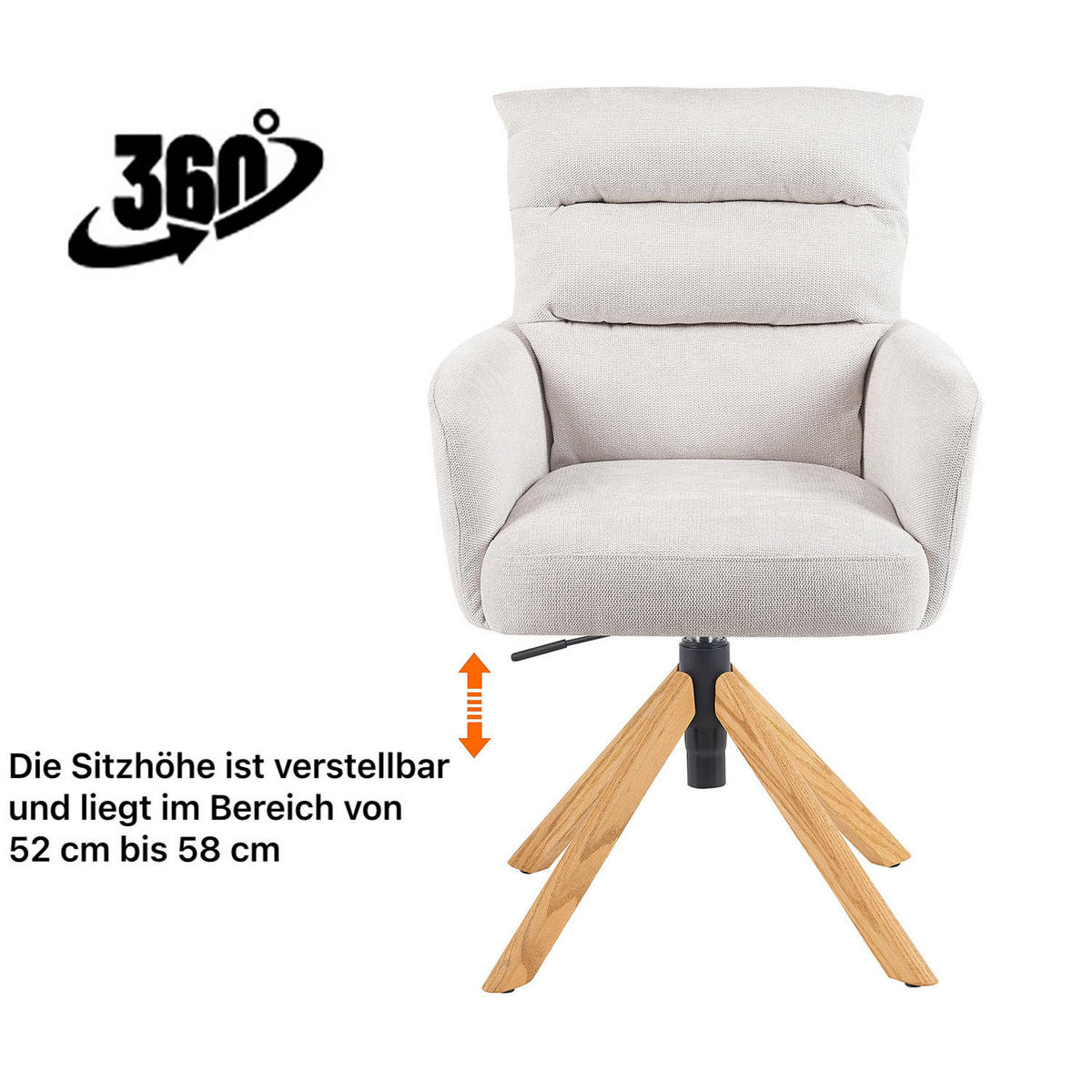 BÜROSTUHL Mika-Tesa - Honigeiche/Creme, Eichenholz/Holz (59/95/66cm) - DUBI Möbel
