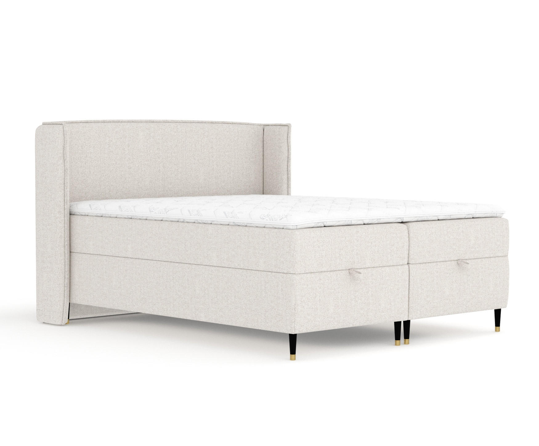 BOXBETT Monpelli Hellbeige 200/200 cm mit Matratze und Topper - Beige/Schwarz, Holz/Holzwerkstoff (200/200cm) - Maison de Reve