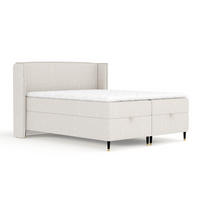 BOXBETT Monpelli Hellbeige 200/200 cm mit Matratze und Topper - Beige/Schwarz, Holz/Holzwerkstoff (200/200cm) - Maison de Reve