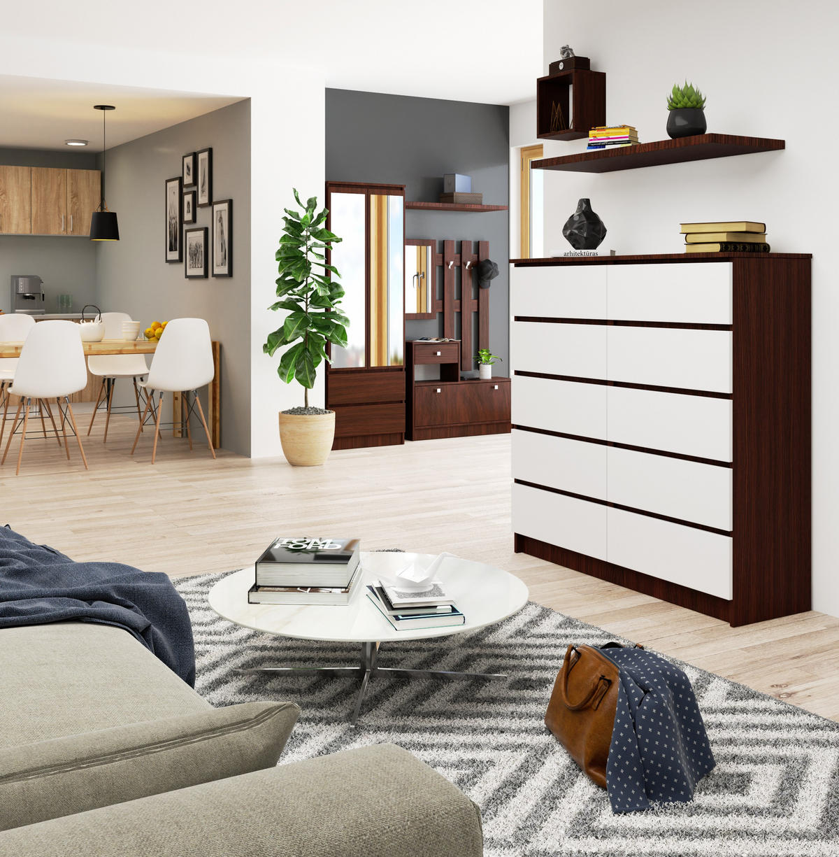 KOMMODE Dunkelbraun, Weiß 121/120/40 - Dunkelbraun/Weiß, Holzwerkstoff (120/121/40cm) - RAUMHIRSCH FURNITURE