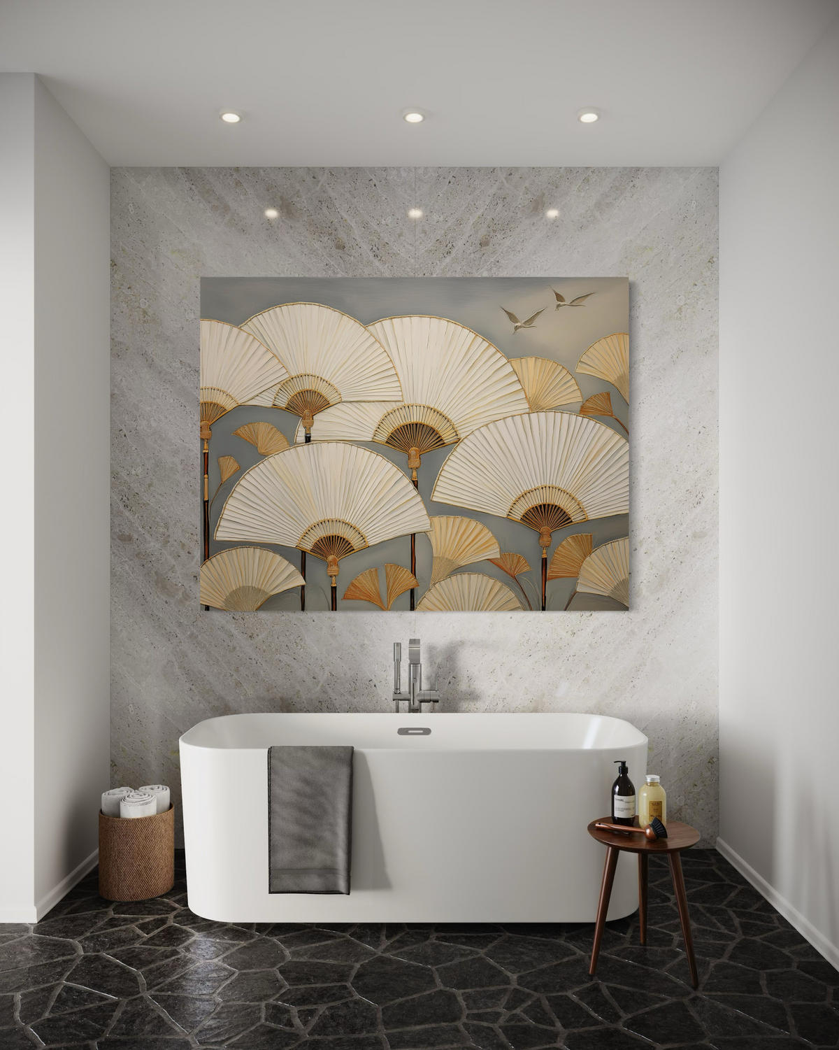 WANDBILD japanische fächer - Beige, Textil (60/40cm) - Feeby