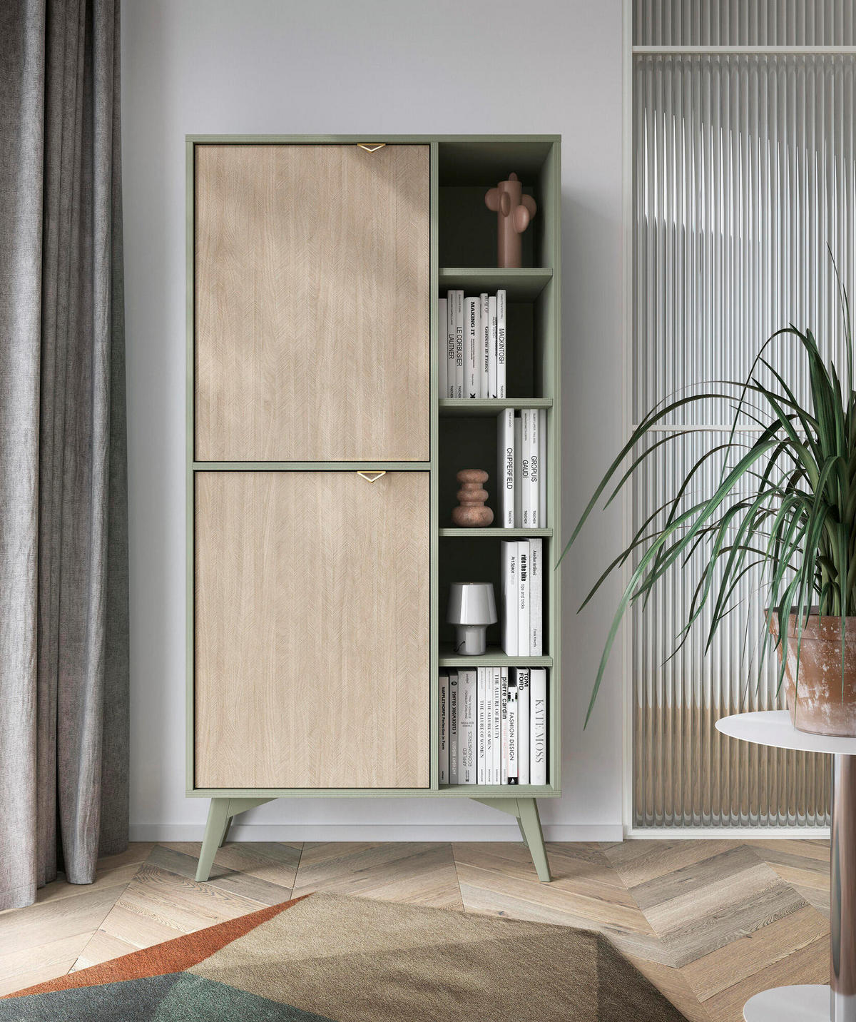 SIDEBOARD FOREST Beige, Grün 80x38x160 cm - Beige/Grün, Holzwerkstoff (80/160/38cm) - FURNLUX