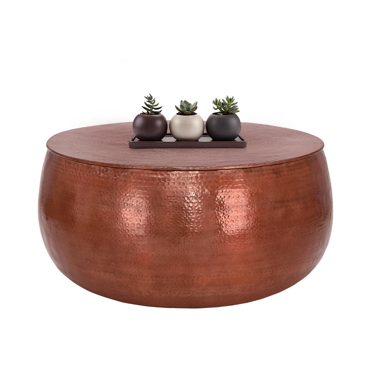 COUCHTISCH rund Ø90x45 cm Kupfer aus Aluminium Hammerschlag Design - Kupferfarben, Metall (90/90/45cm) - WOMO-DESIGN