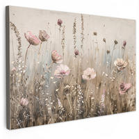 LEINWANDBILD Blumen - Rosa - Modern - Beige Wohnzimmer 120x80 cm - Beige, Textil (120/80cm) - MuchoWow