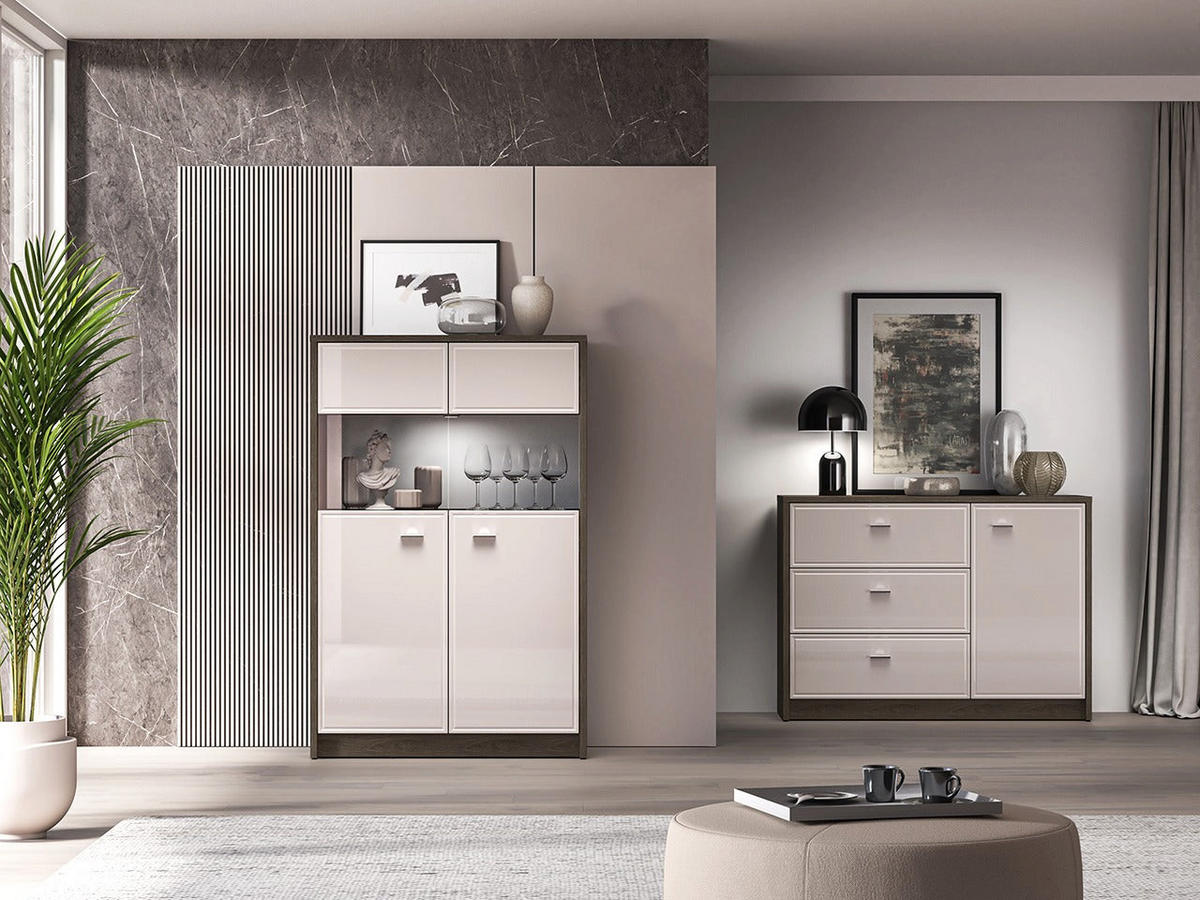 VITRINE – 92 cm – Avante – Kaschmir / Eichefarben - Kaschmir/Eichefarben, Holzwerkstoff (92/141/40cm) - hi-markt
