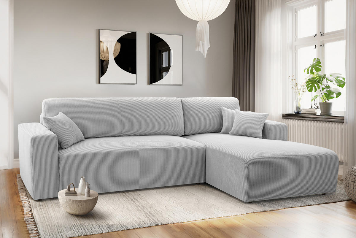 ECKSOFA L Form Catea Hellgrau 279/145/84 cm Rechts mit Schlaffunktion - Hellgrau/Schwarz, Kunststoff/Textil (279/145cm) - AX Living