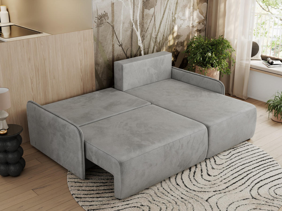 ECKSCHLAFSOFA ARPA L Hellgrau Velvet - rechts - Hellgrau/Schwarz, Kunststoff/Textil (150/198cm) - MKS