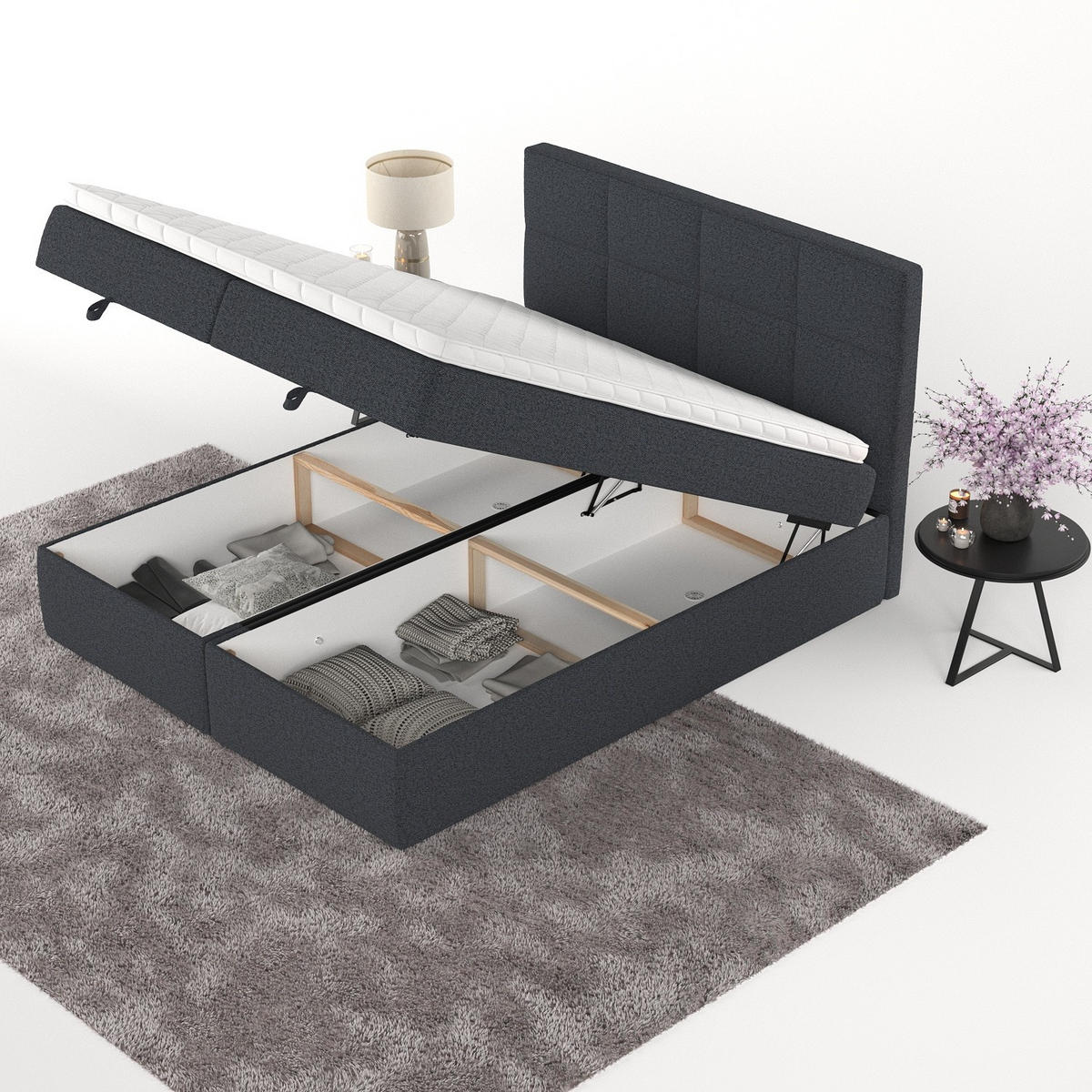 BOXBETT Velto 140/200 cm Anthrazit im Riva Stoff - Anthrazit/Schwarz, Holz/Holzwerkstoff (140/200cm) - AltaBeds