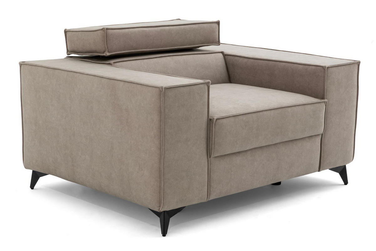SESSEL PURE mit verstellbare Kopfstütze Velours Creme - Creme/Schwarz, Holz/Textil (174/94/99cm) - Muffo