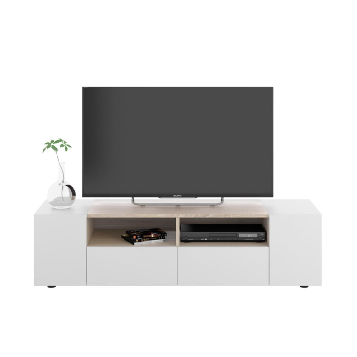 TV-MÖBEL mit 4 Türen und 2 Aufbewahrungsnischen Tamiko - L138 cm - Weiß, Holzwerkstoff (42/36/138cm) - Calicosy