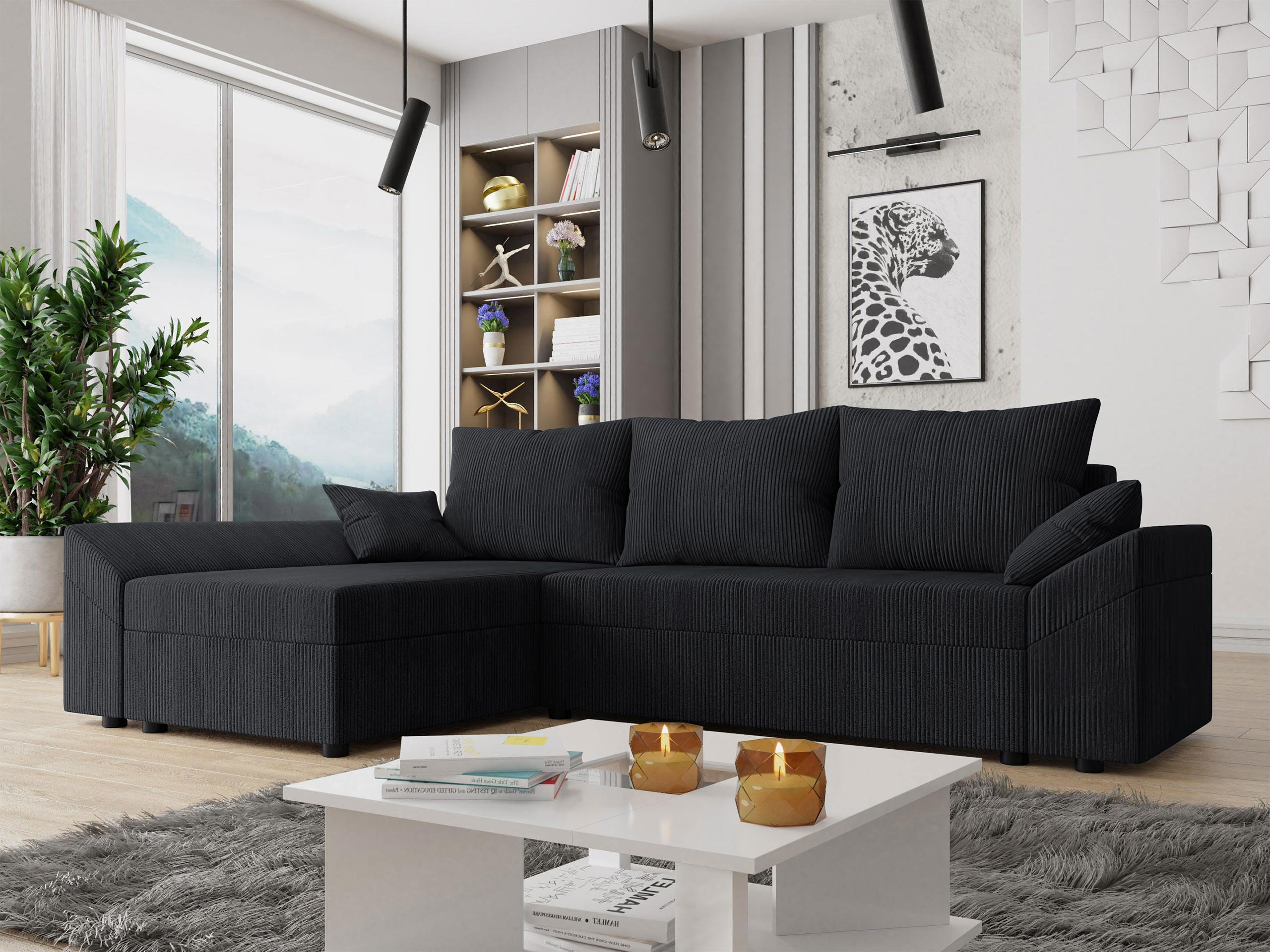 ECKSOFA Dante L Cord - Schwarz, Holz/Kunststoff (240/140cm) - MIRJAN24
