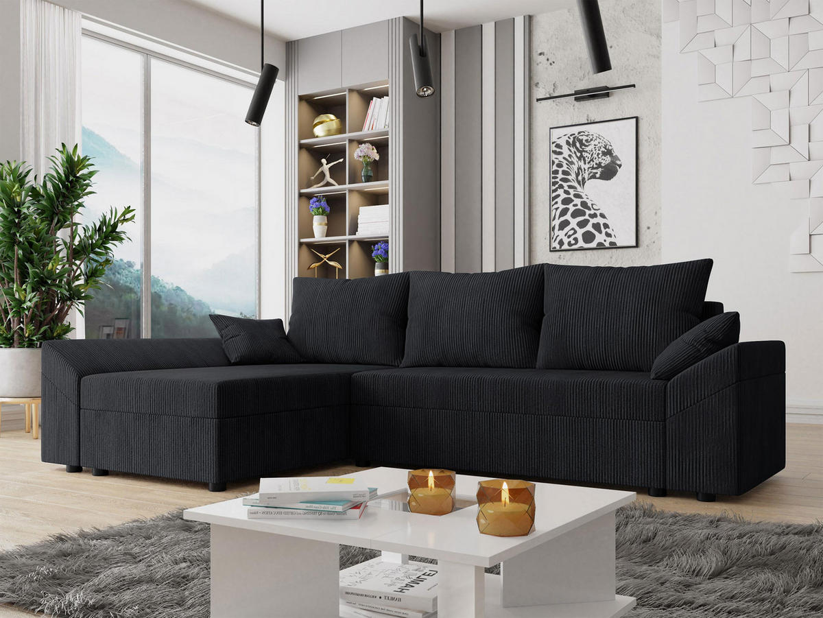 ECKSOFA Dante L Cord - Schwarz, Holz/Kunststoff (240/140cm) - MIRJAN24