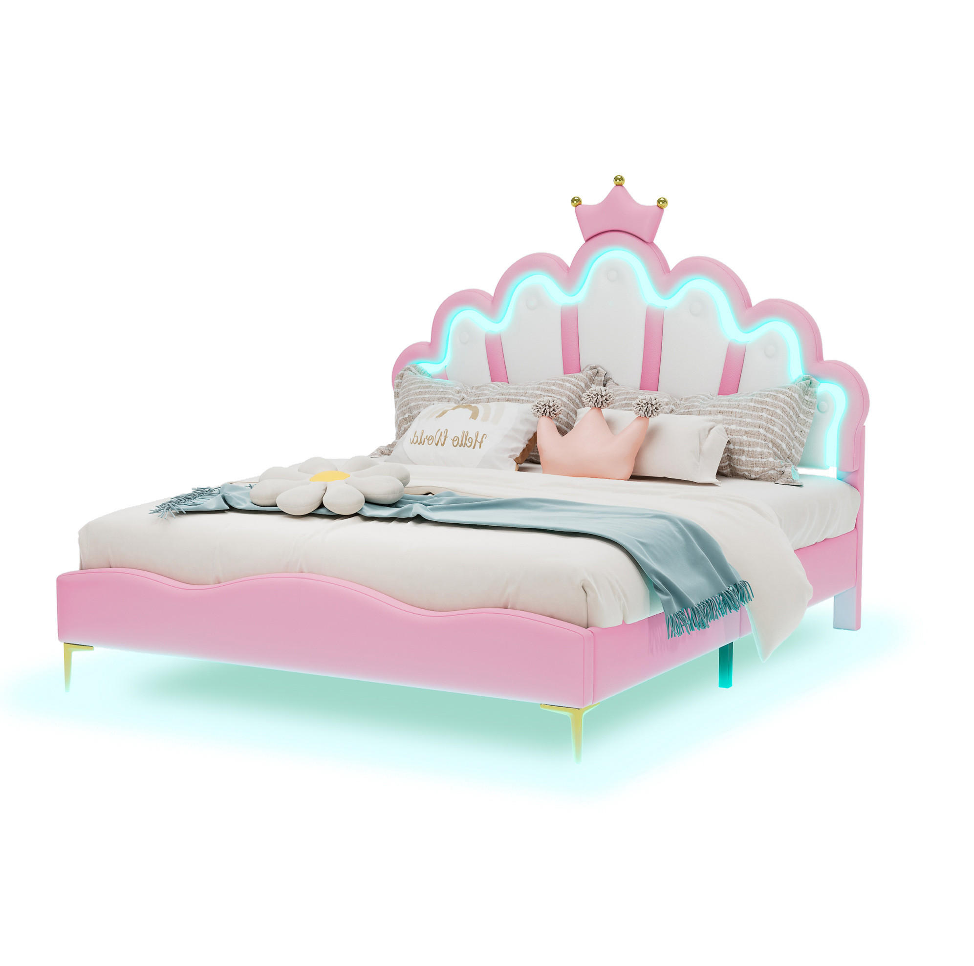 POLSTERBETT 140/200 cm Rosa aus Kunstleder mit LED-Lichtleisten - Rosa, Leder (140/200cm) - MIVRAY