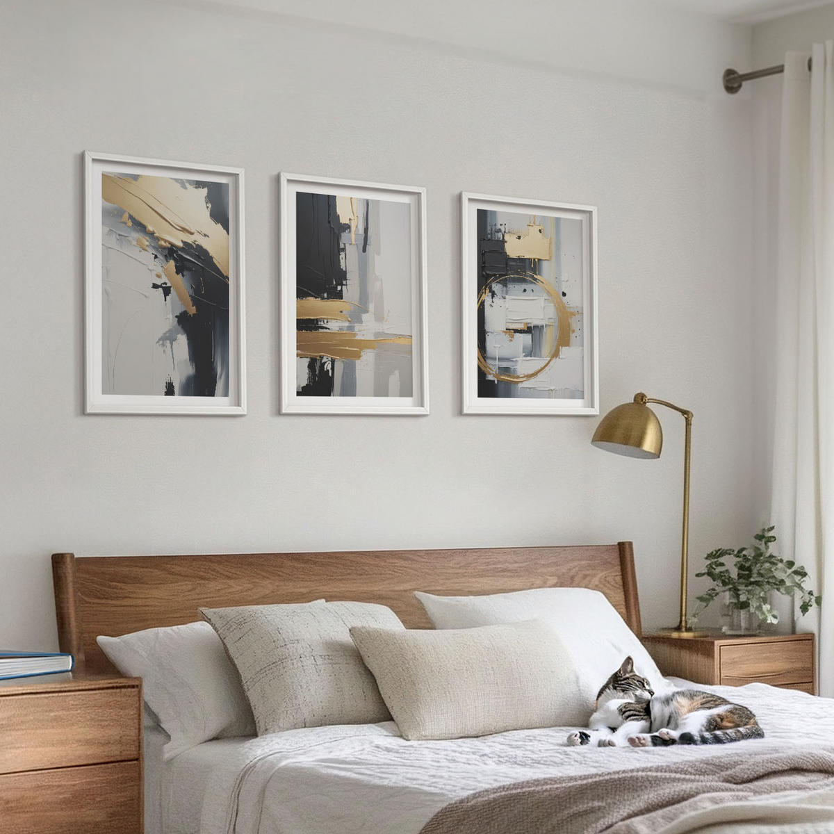 WANDBILDER 3er-Set - 40x60 cm Weißer Rahmen - Abstrakte Schwarz-Weiß-Malerei - Weiß, Kunststoff (40/60cm) - ArtPrintCave
