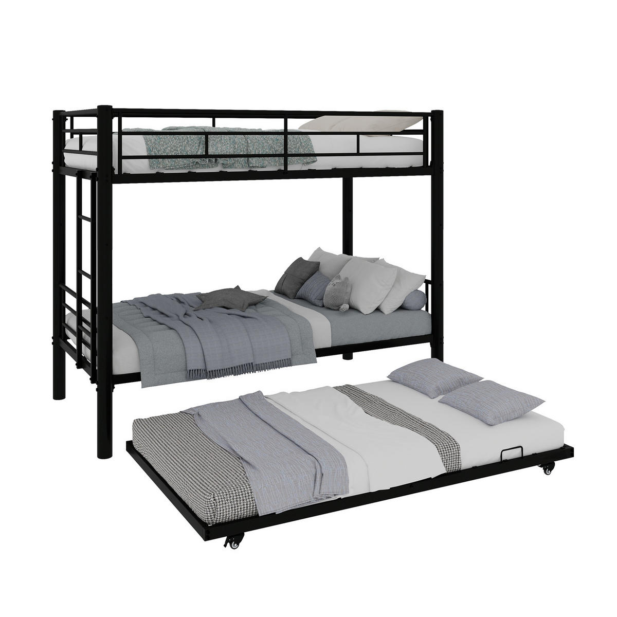 ETAGENBETT 90/190 mit drei Schlafebenen, Sicherheitsgeländern und geräuscharmem Design - Schwarz, Holzwerkstoff (90/190cm) - EVRYAE