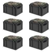 EUROBOX 6x NextGen Seat Camouflage, HxBxT 26,5x30x40cm, 20 Liter, Griffe offen, Schwarz - Schwarz, Kunststoff (30/26.5/40cm) - PROREGAL