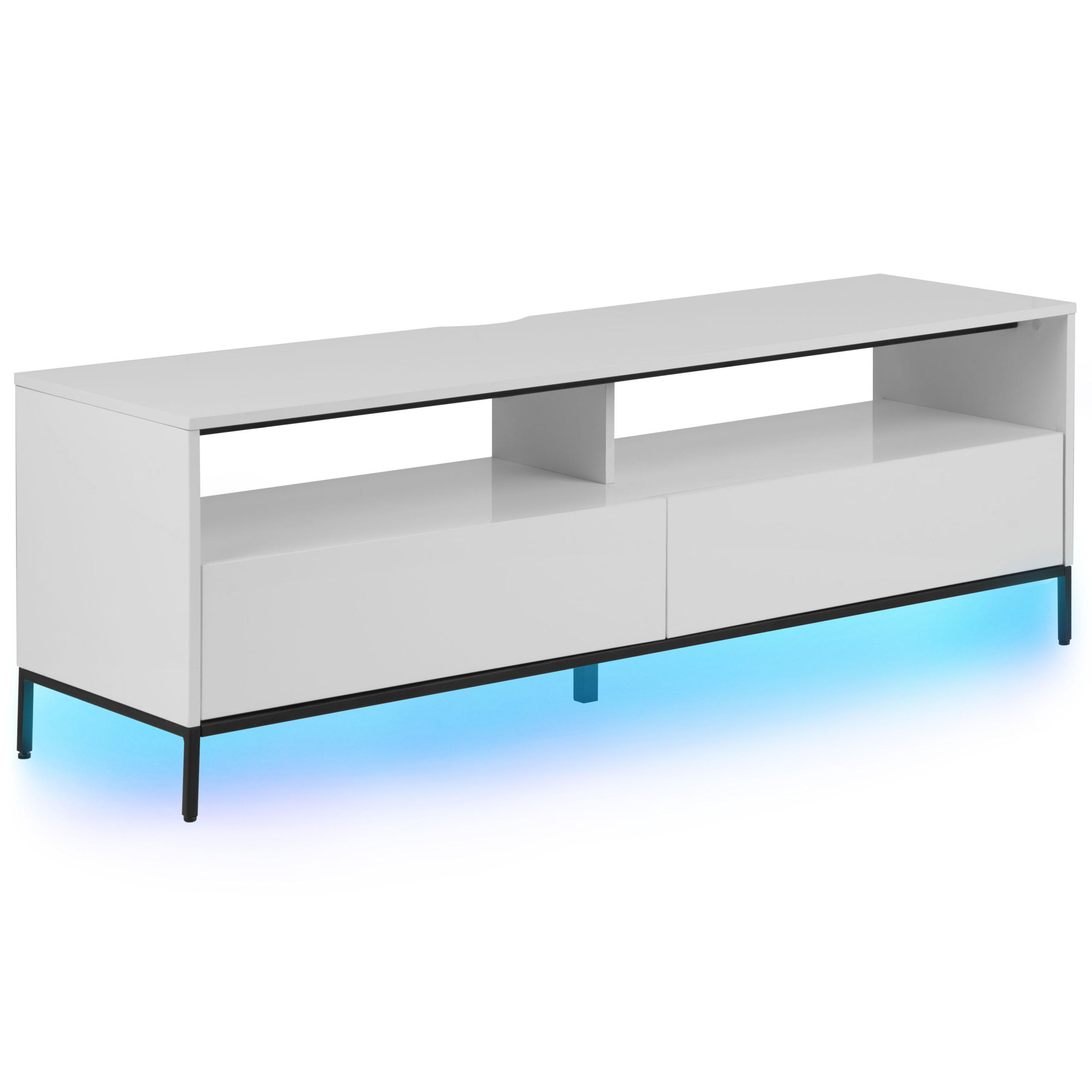 TV-MÖBEL LED Weiß/Schwarz Sydney - Schwarz/Weiß, Holzwerkstoff (150/52/42cm) - Beliani