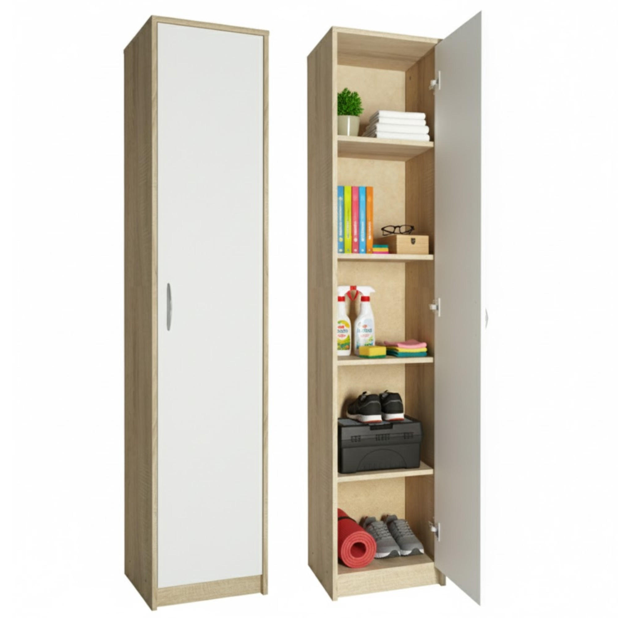 REGAL mit 4 Einlegeböden und 1 Tür in Sonoma / Weiß - Weiß/Sonoma Eiche, Holzwerkstoff (39/180/35cm) - Home Collective