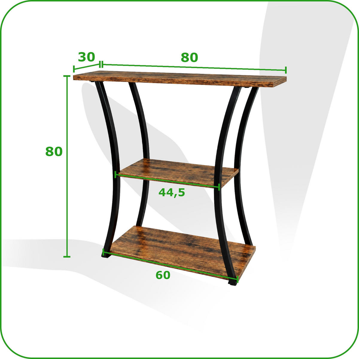 KONSOLENTISCH Eiche Schwarz mit 2 Ablagen 80x30x80 cm Industrial - Eichefarben/Schwarz, Holzwerkstoff/Metall (30/80/80cm) - Begryf