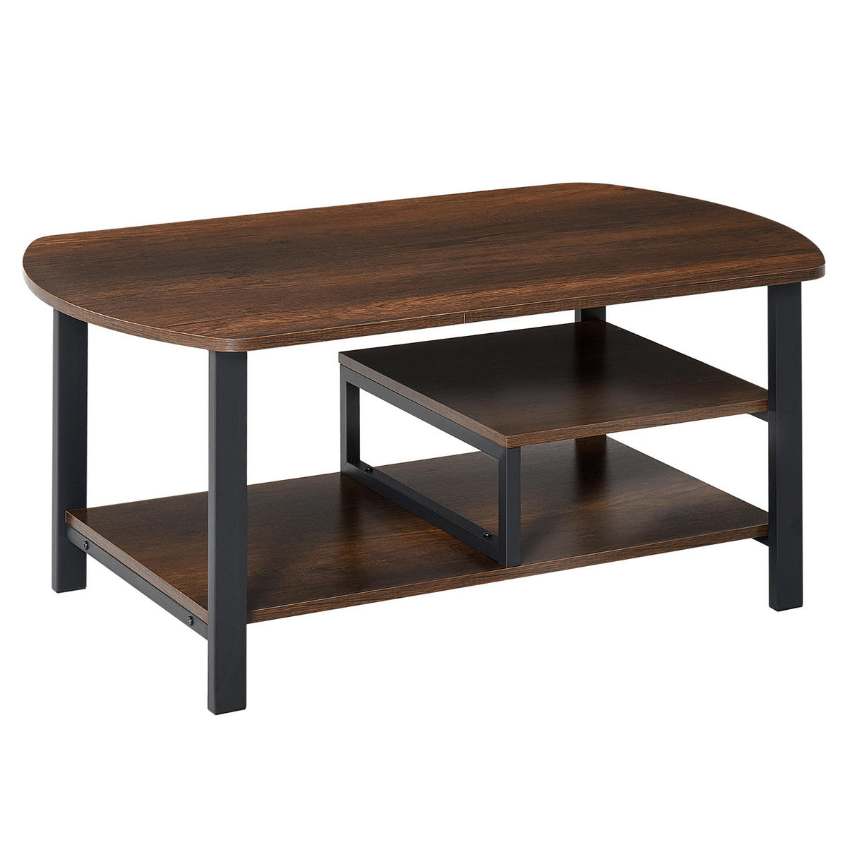 COUCHTISCH mit Stauraum, E1 Spanplatte, Eisen, Braun - Braun, Holzwerkstoff/Metall (100/60/46cm) - HOMCOM