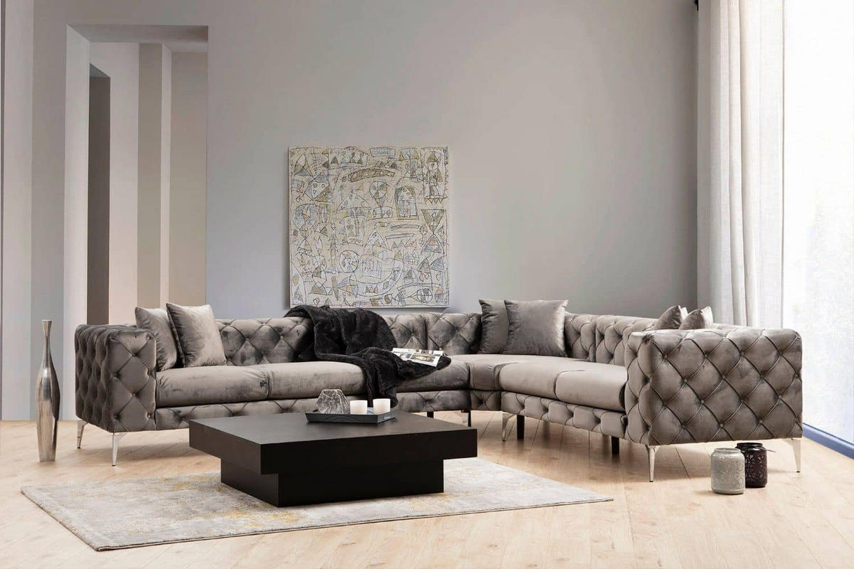 ECKSOFA mit großzügiger XXL Sitzfläche für die ganze Familie - Chromfarben/Anthrazit, Holz/Textil (270/310cm) - myHomelando