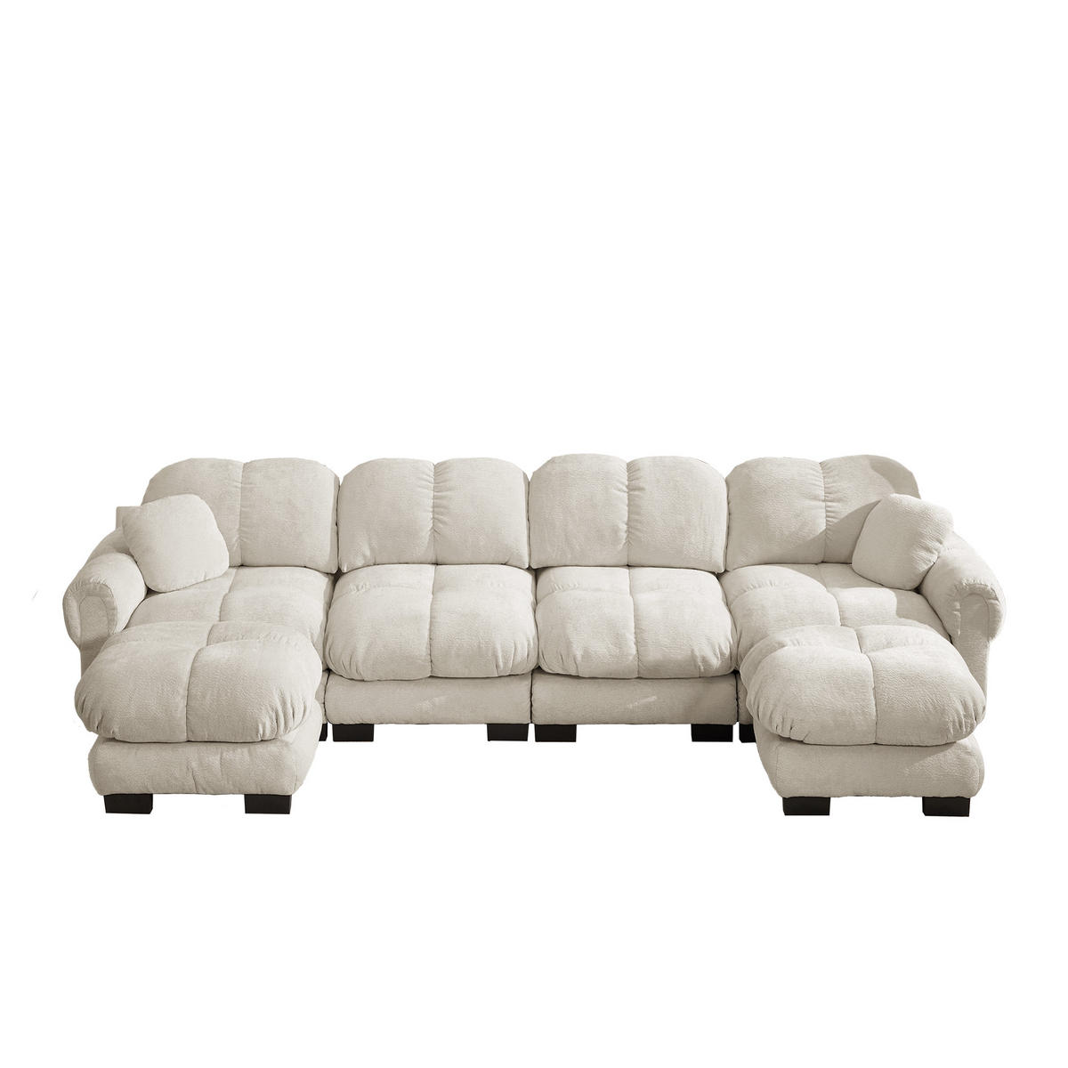 WOHNLANDSCHAFT DE-34384 U-Form mit 2 Ottomans und Steppdesign Hellkhaki - Sandfarben, Textil (149/90/330cm) - ComfortXL