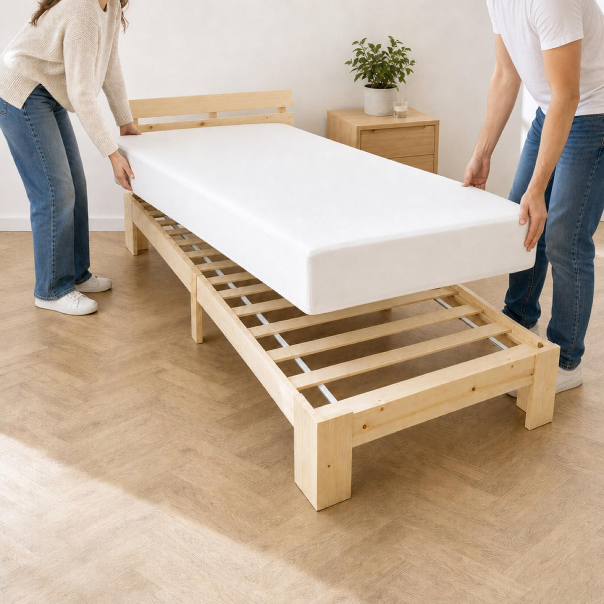 BETT Natur Massivholz Kiefer mit Lattenrost 90x200 cm - Hellbraun, Holz - Relaxdays