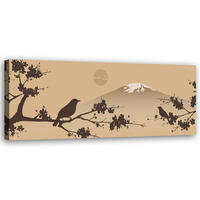 WANDBILD vogel auf einem zweig japan - Beige, Textil (90/30cm) - Feeby