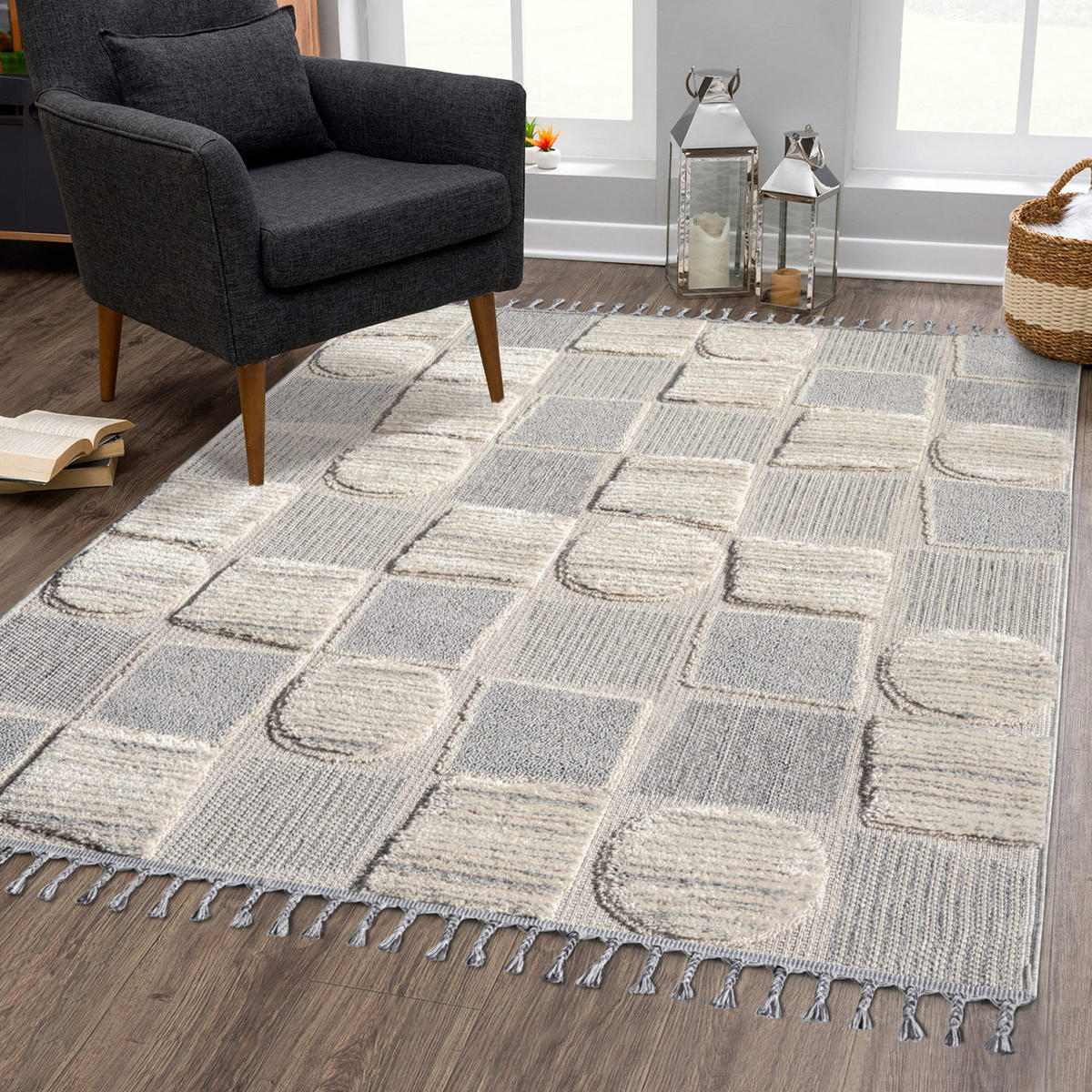 KURZFLOR-TEPPICH Valencia 950 Creme 200x290 cm - Blau/Creme, Textil (200/290cm) - carpet city