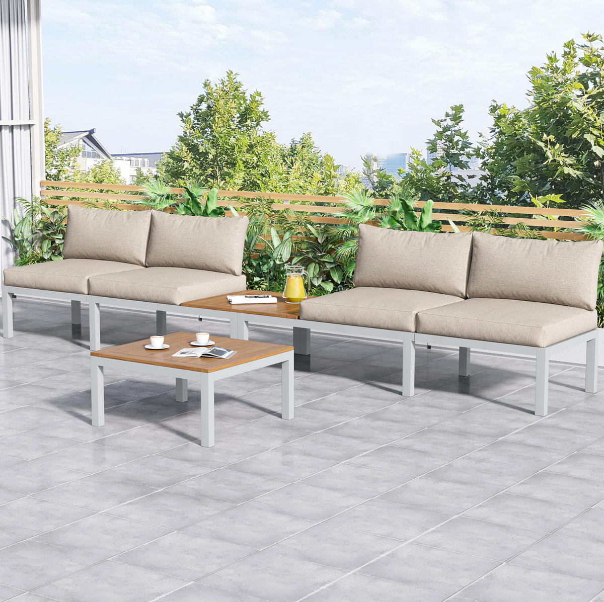 VRTNI lounge set 120/60/66 cm bež od pocinčanog željeza s akacijom za terasu - bež, metal - OKWISH