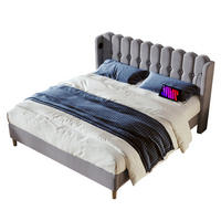 POLSTERBETT 160/200 cm Grau aus Leinen mit USB- und Type-C-Anschlüssen - Grau, Textil (160/200cm) - Flora Grace