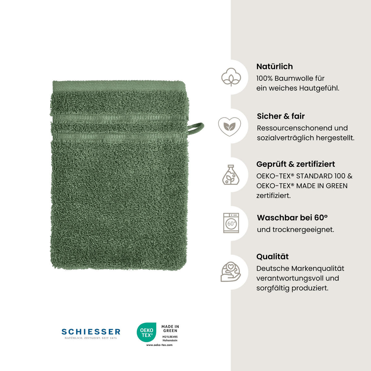 WASCHHANDSCHUHSET Milano - 5-teilig - 16 x 22 cm - Dunkelgrün - Dunkelgrün, Textil (16/22cm) - SCHIESSER