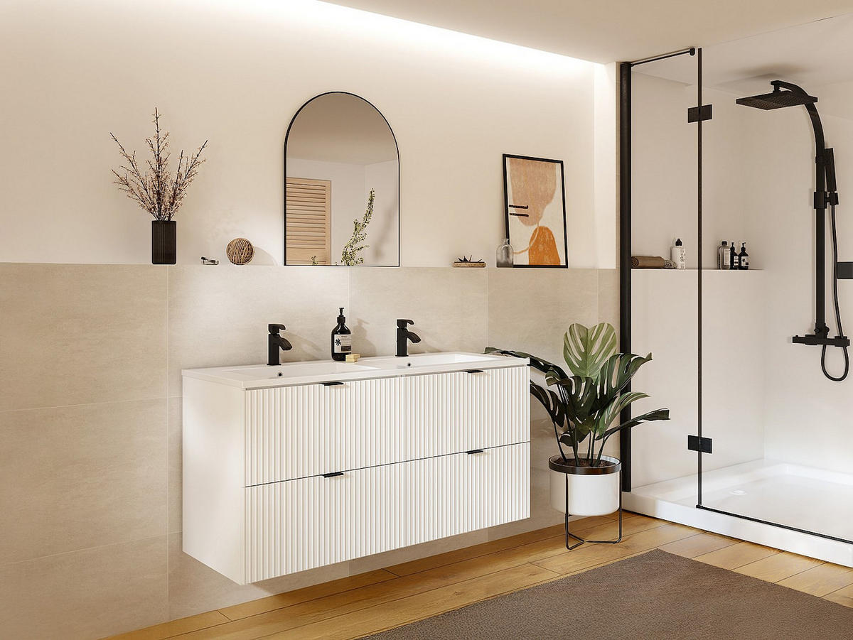 WASCHBECKENUNTERSCHRANK - 120cm x 47cm - MDF - weiß - ZEVINI - Weiß, Holz (120/60/47cm) - Vente-Unique