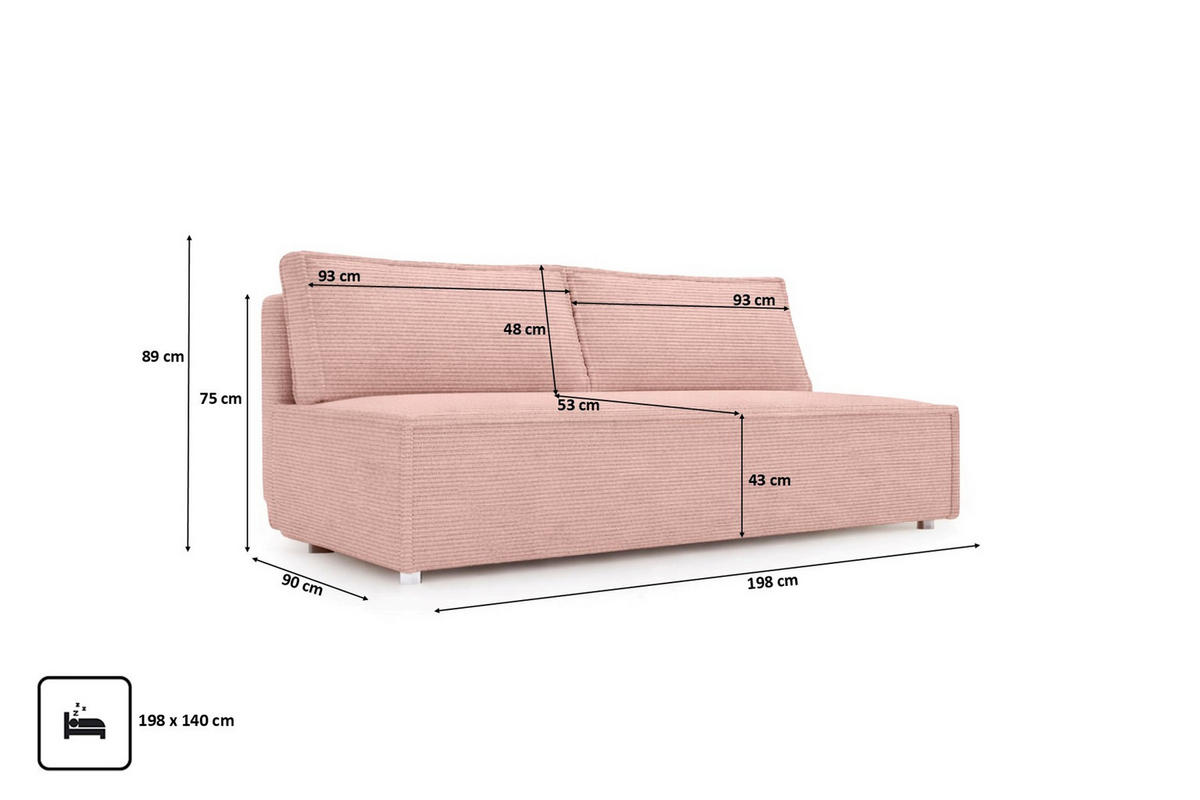 SCHLAFSOFA Mit Bettkasten DUO, Stoff Poso, Rosa - Pink, Holz (198/89/90cm) - Kaiser Möbel