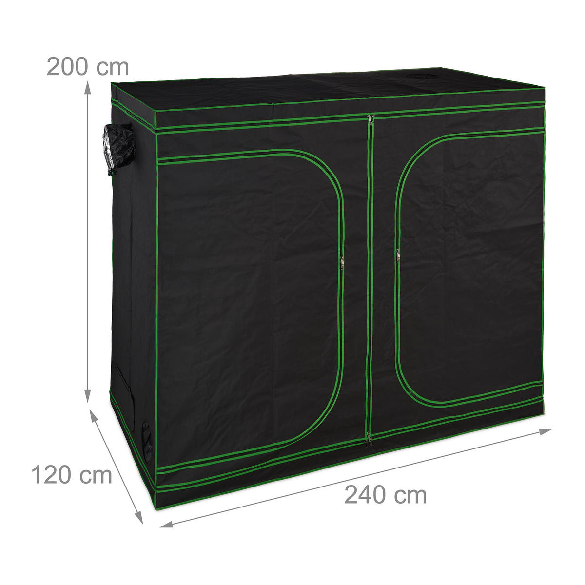 GROWZELT - Schwarz, Kunststoff/Textil (240/200/120cm) - Relaxdays
