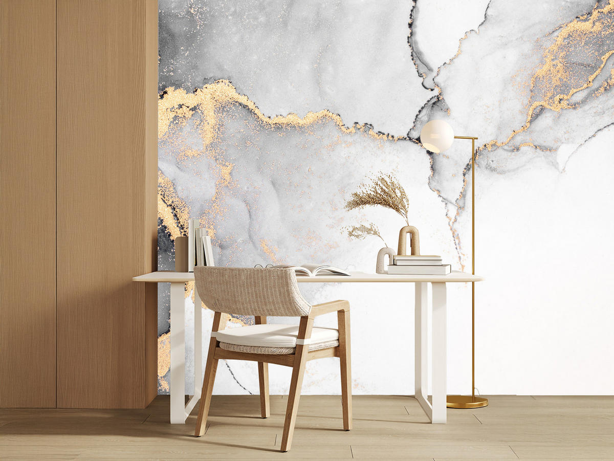 FOTOTAPETE Grauer Marmor Muster Abstraktion 300x210 - Beige/Schwarz, Papier (300/210cm) - Muralo