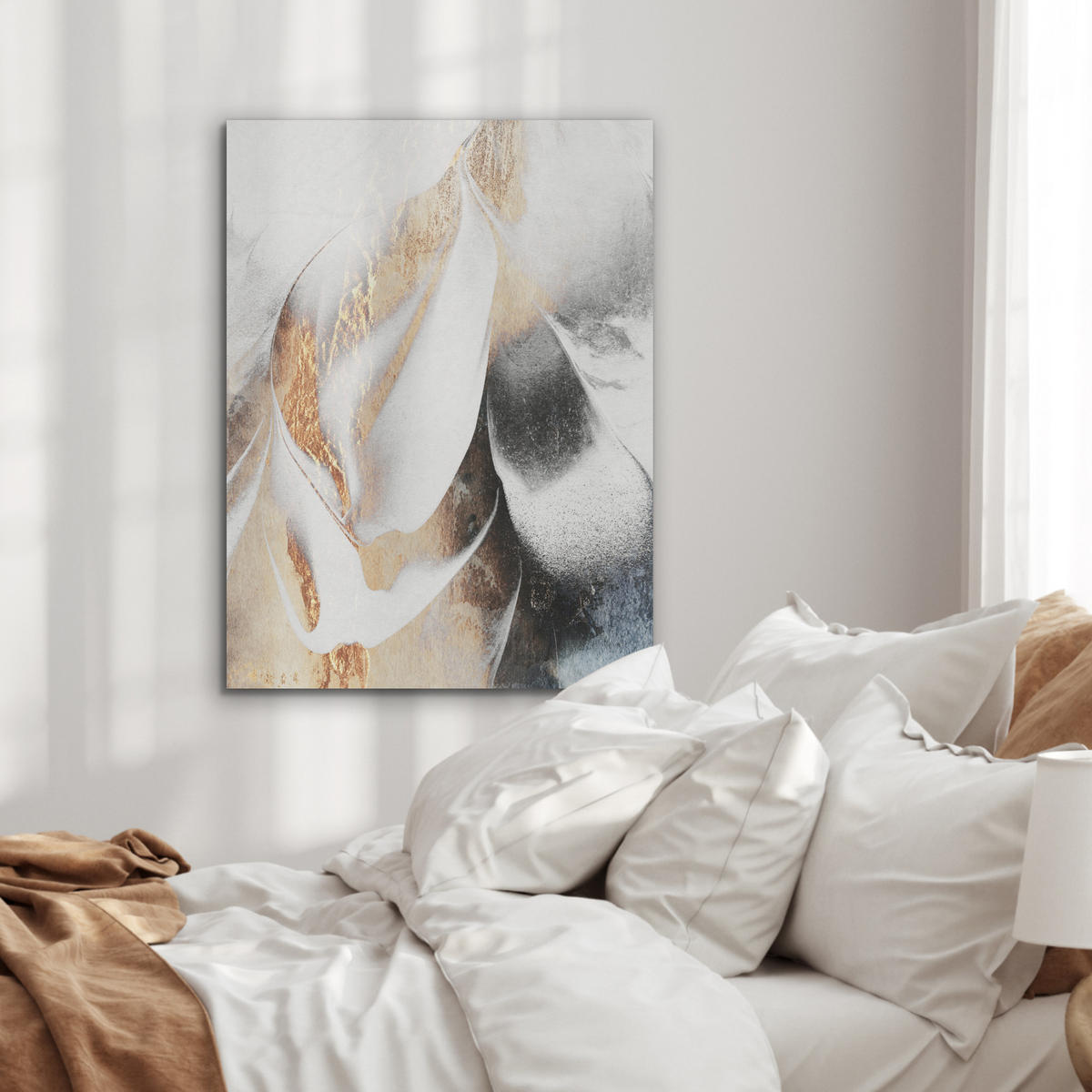 AKUSTIKPANEEL Luxus - Abstrakt - Gold - Weiß 60x80 cm - Goldfarben, Textil (60/0.9/80cm) - MuchoWow