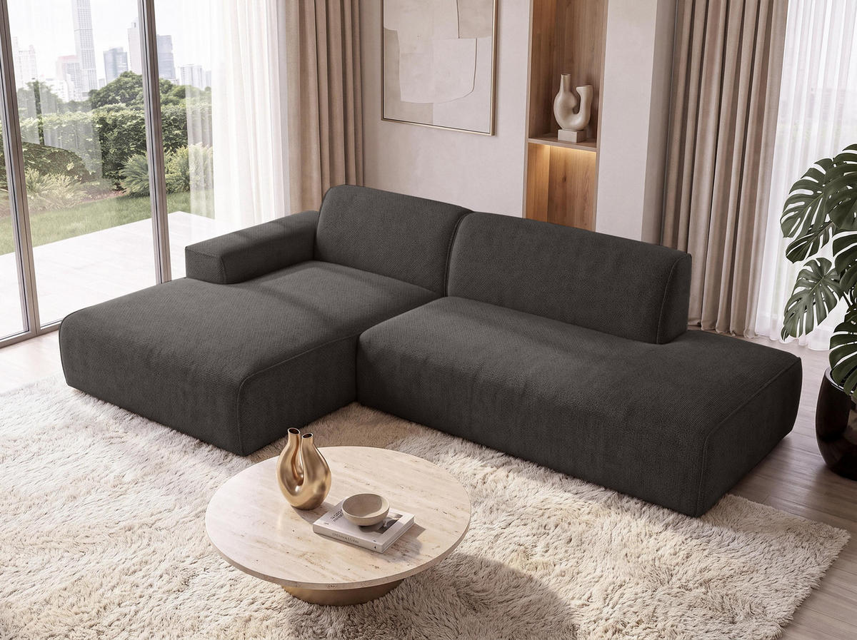 ECKSOFA L Form Didim Duo Graphit 288/162/80 cm – stilvolle kleine Eckcouch Links - Graphitfarben/Schwarz, Kunststoff/Textil (288/162cm) - AX Living