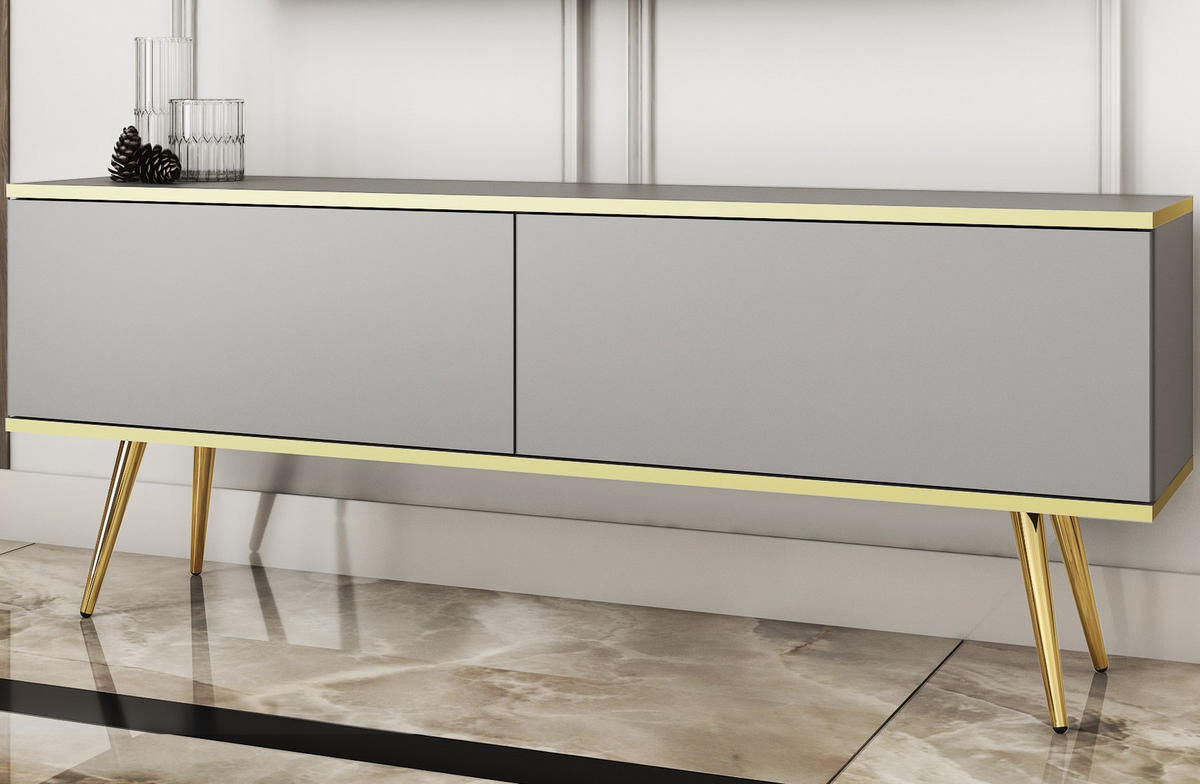 TV-SCHRANK Oris Grau matt mit goldenen Beinen Glamour 135 cm - Goldfarben/Grau, Holzwerkstoff/Metall (135/53/32cm) - Meble Lindner