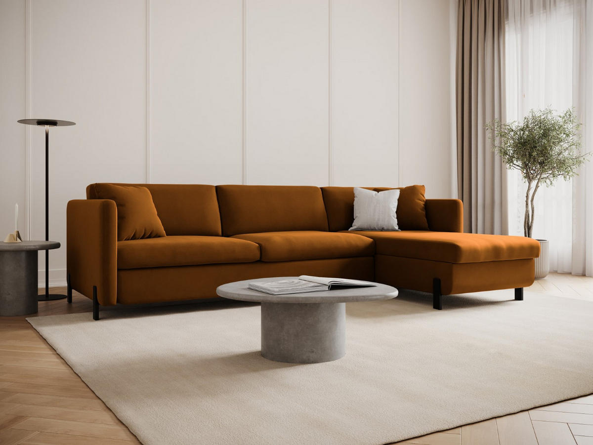 ECKSOFA ausklappbar rechts Gloria aus Samt braun 4 Sitzplätze - Braun, Textil (260/170cm) - Micadoni