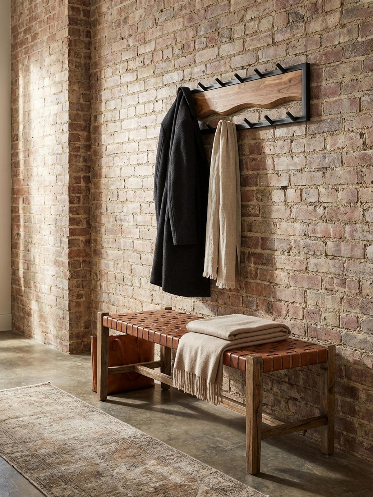 WANDGARDEROBE Akazie Massivholz Metall Modern 80x20x8 cm mit Wellenmuster - Akaziefarben, Holz (80/20/8cm) - KADIMA DESIGN