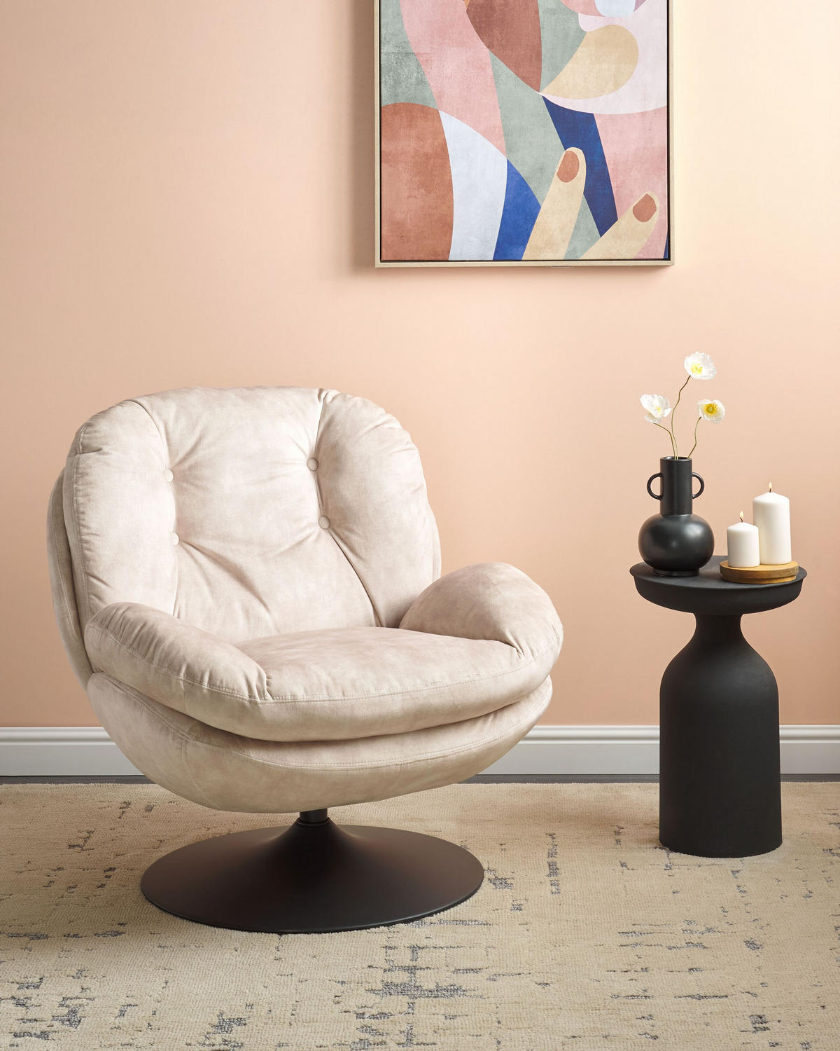 SESSEL Samtstoff Helles Beige Nolvik - Beige/Schwarz, Textil (82/82/85cm) - Beliani