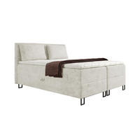 BOXBETT TEXAS 140/200 in Cord Creme mit Bonell-Federkernmatratzen H3 - Creme, Holz/Holzwerkstoff (140/200cm) - Deine Möbel 24