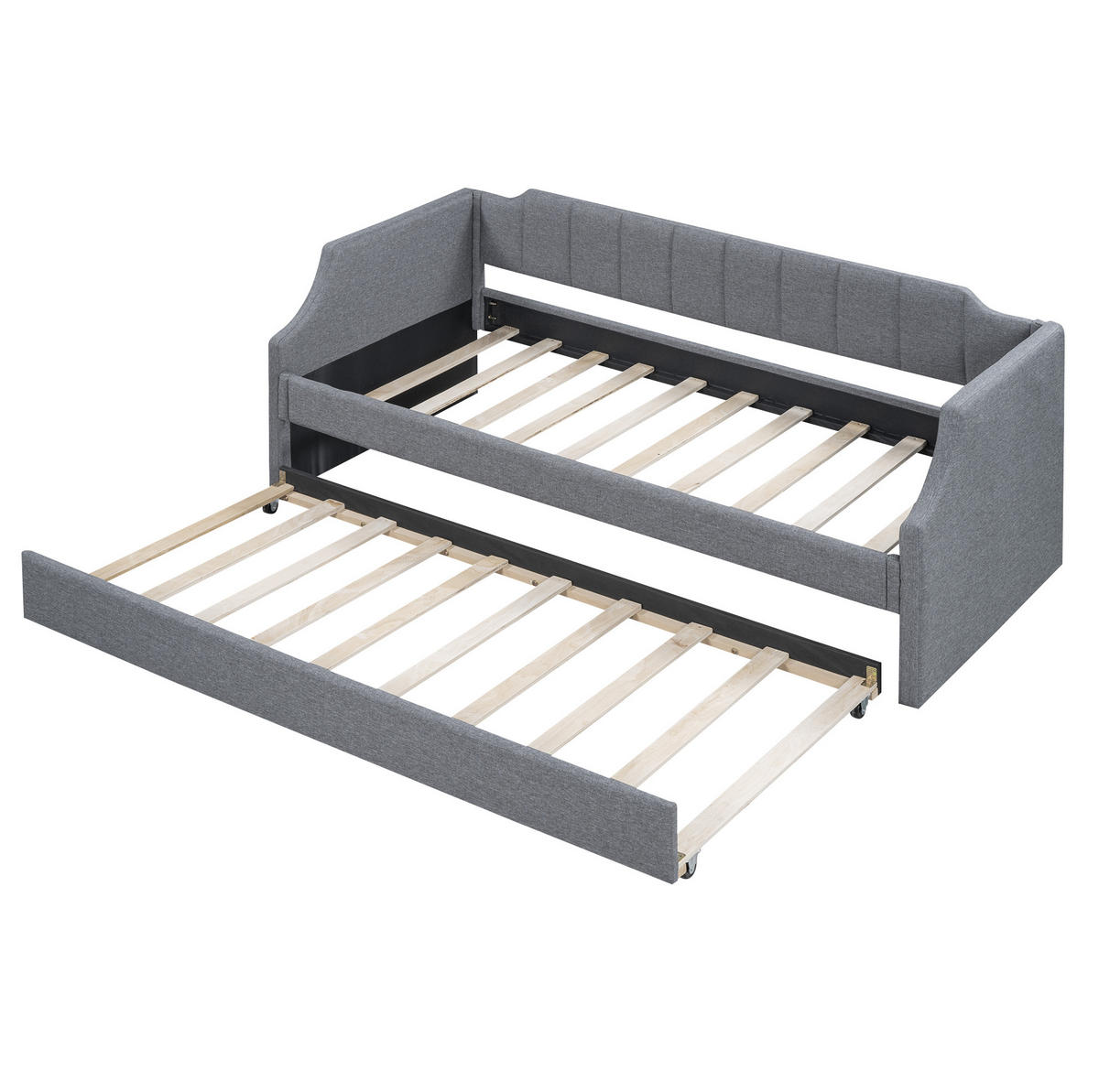 TAGESBETT 90/200 cm Grau Gepolstertes Einzelbett mit Rollbett - Grau, Textil (90/200cm) - OKWISH