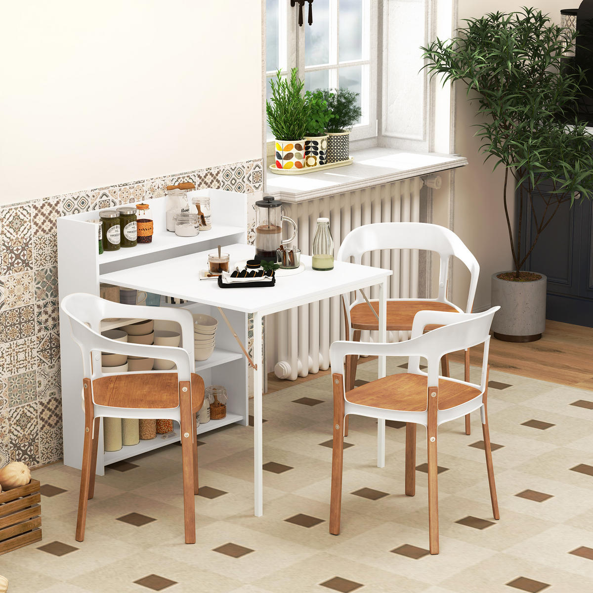 ESSTISCH, Klappbar Küchentisch, 80 x 90 x 93 cm, Weiß - Weiß, Kunststoff (90/93/80cm) - HOMCOM