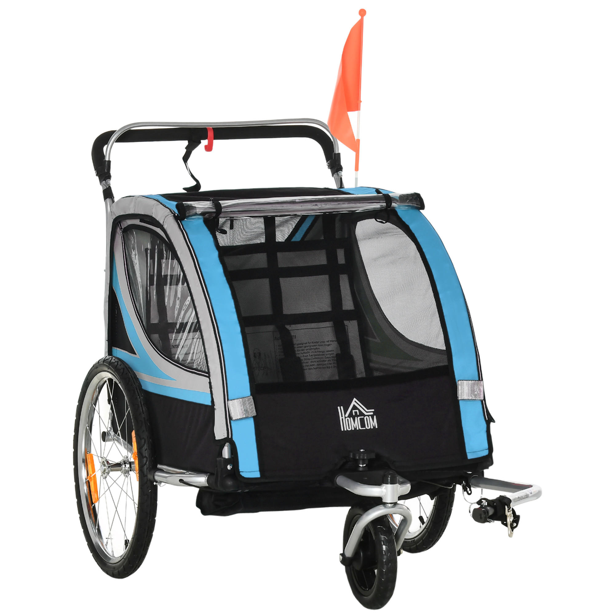 KINDERANHÄNGER, Kinderfahrradanhänger, Blau - Blau, Metall (75/101/142cm) - HOMCOM
