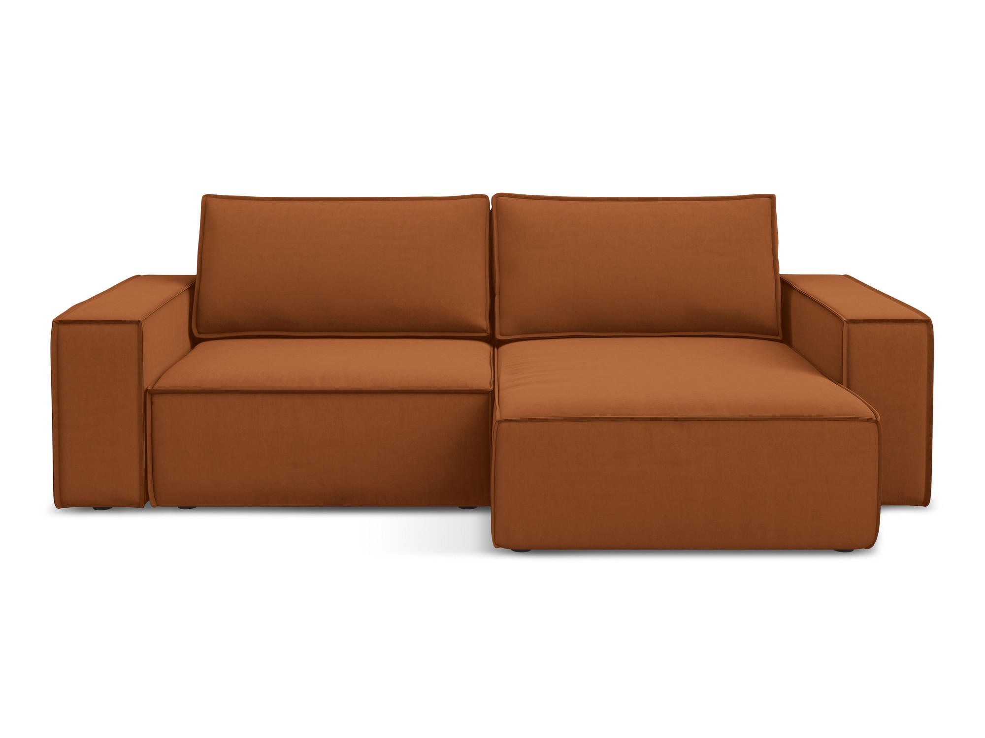 ECKSOFA mit Schlaffunktion Samt Stoff Orange - Terra cotta/Schwarz, Kunststoff/Textil (257/148cm) - Makamii