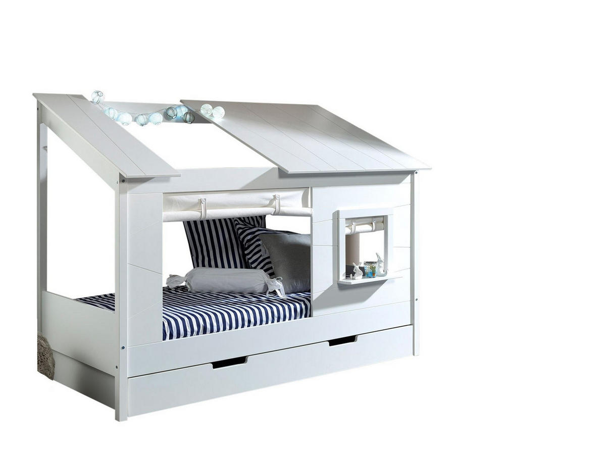 HAUSBETT Katerine 214x159x105 aus MDF+Massivholz in Weiß - Weiß, Holzwerkstoff (90/200cm) - 58aufmkessel