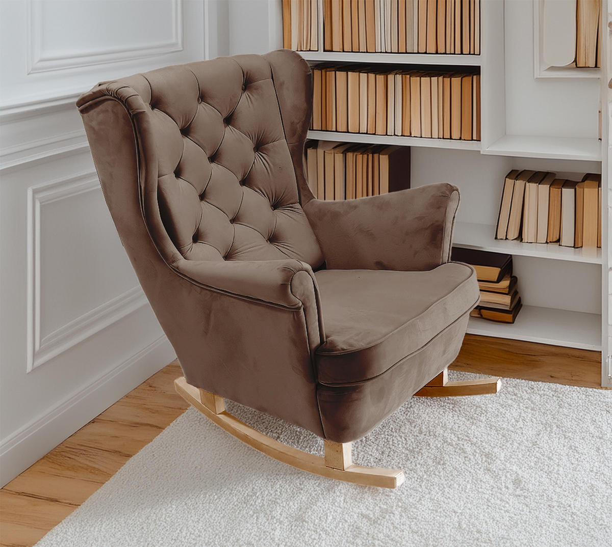 SCHAUKELSESSEL mit gepolstertem Sitz und Armlehnen, 102x81x95 cm, Braun_29814 - Buchefarben/Braun, Holz/Textil (81/102/95cm) - DomoHome